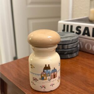 Cottagecore vintage Tan Ceramic mini Jar for matches/spices/anything folk art